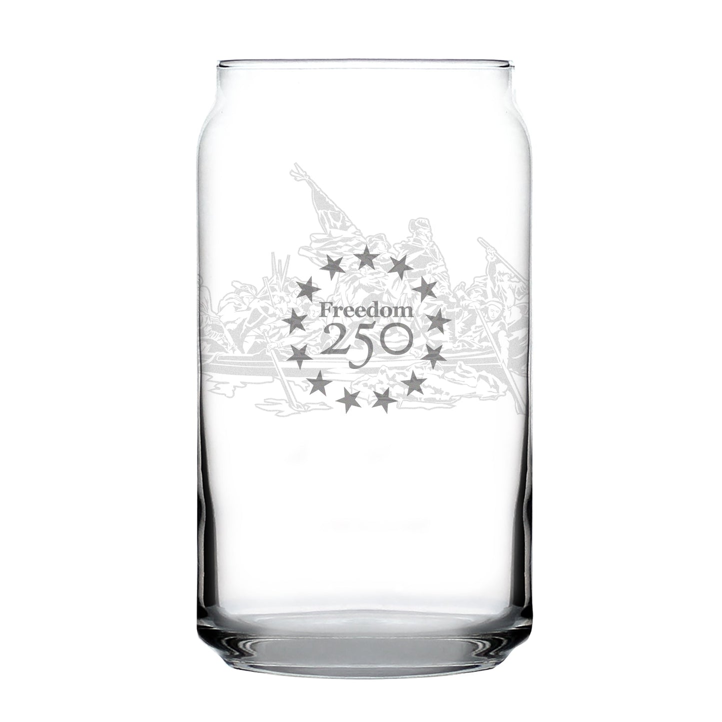 Freedom 250 Washington Crossing the Delaware Engraved Beer Can Glass Official Merch for 250th Anniversary of the USA Beer Can Shaped Pint Glass - 16oz