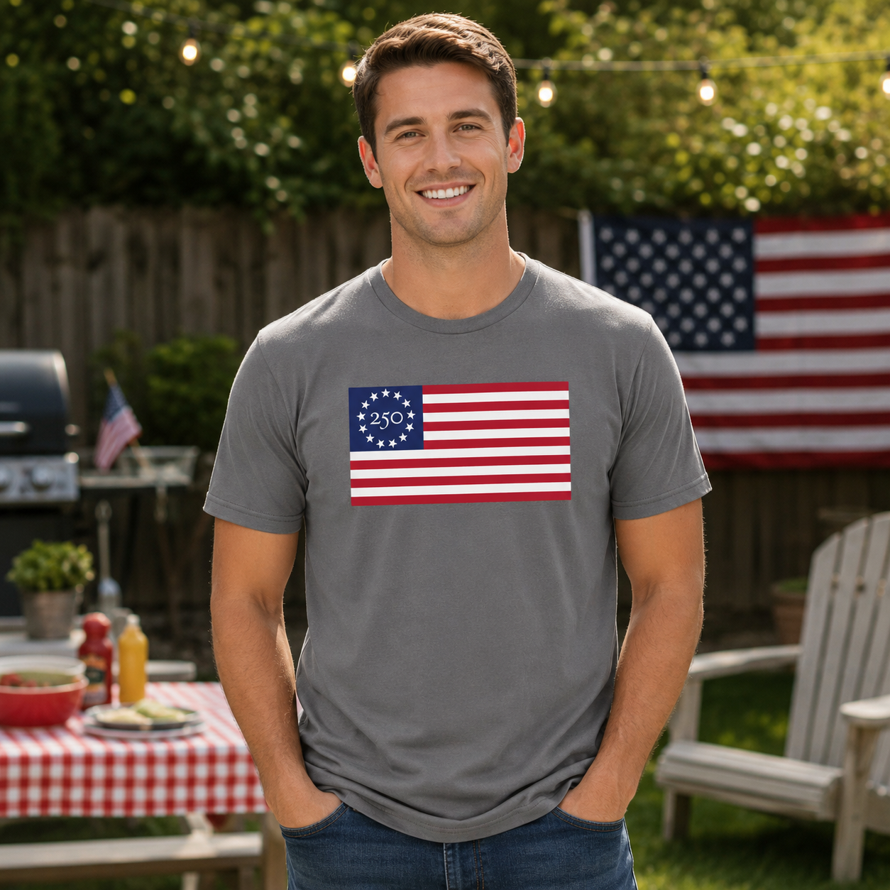 Freedom 250 Betsy Ross Flag Charcoal Tee