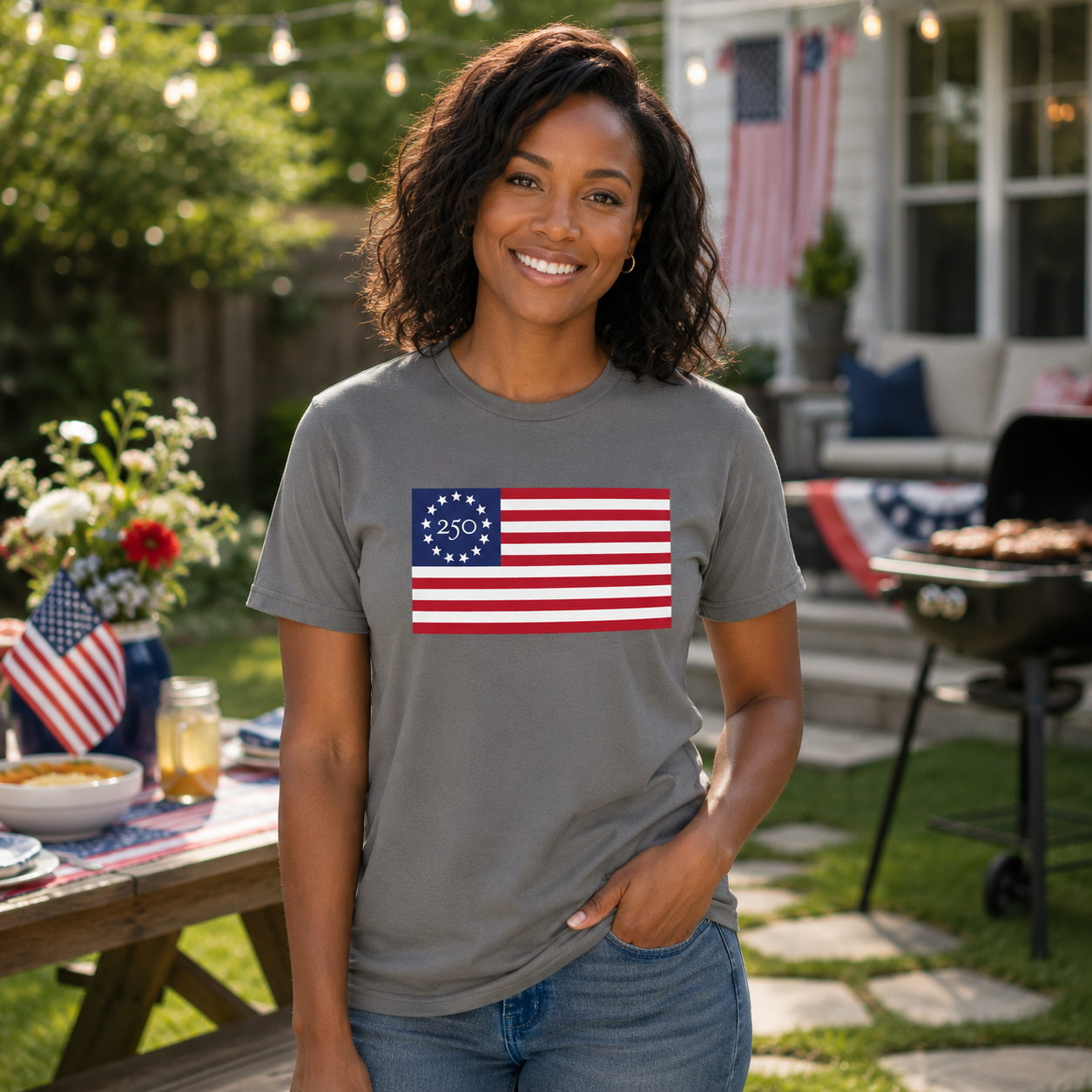 Freedom 250 Betsy Ross Flag Charcoal Tee
