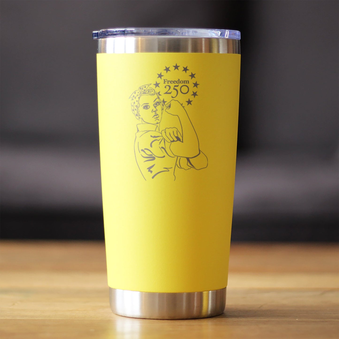 Freedom 250 Rosie the Riveter Insulated Coffee Tumbler with Sliding Lid Official Merch for 250th Anniversary of the USA 20oz Stainless Steel Tumbler