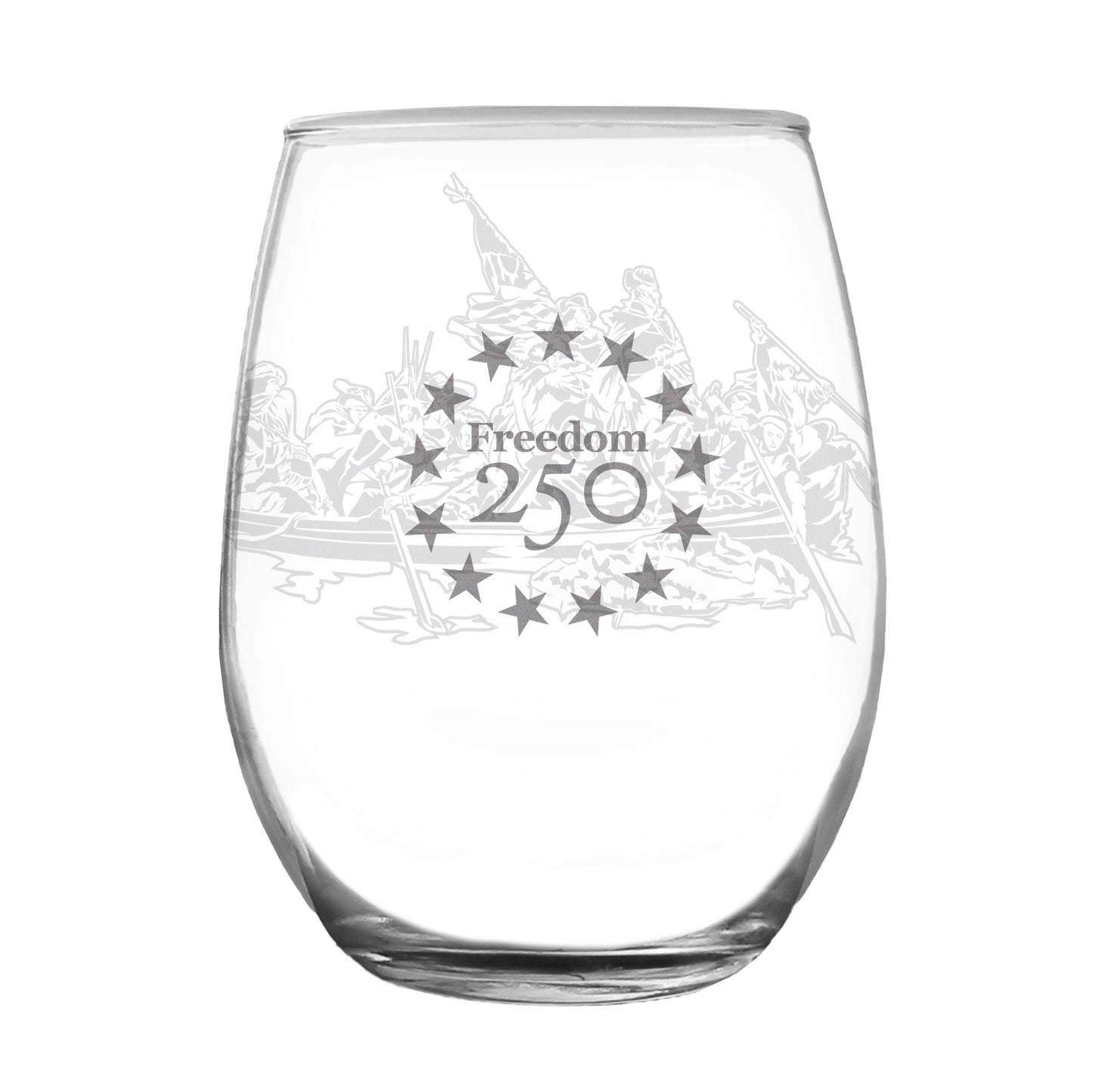 Freedom 250 Washington Crossing the Delaware Engraved Stemless Wine Glass Official Merch for 250th Anniversary of the USA Wine Glasses - 15 oz