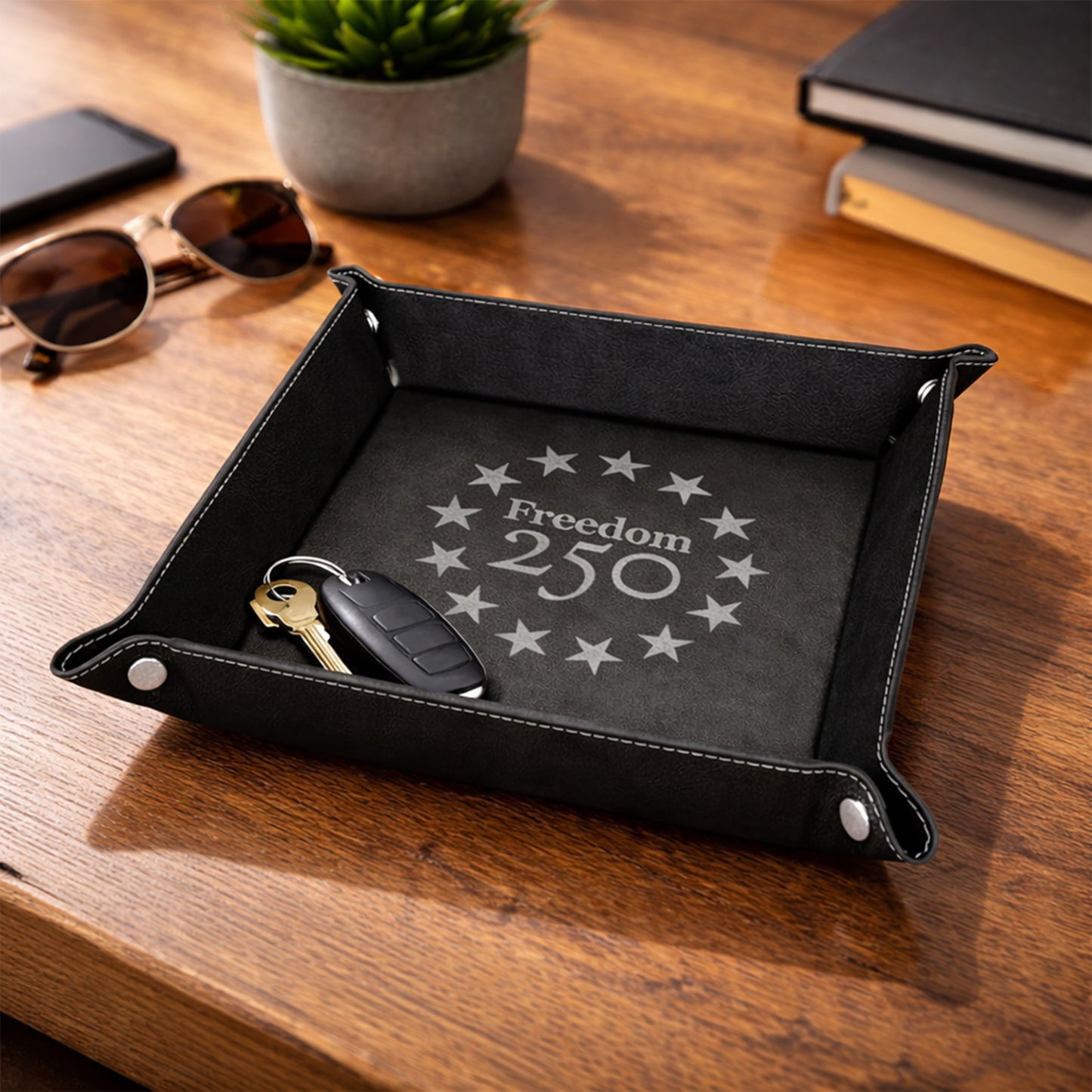 Catch All Black Icon Logo Leatherette Valet