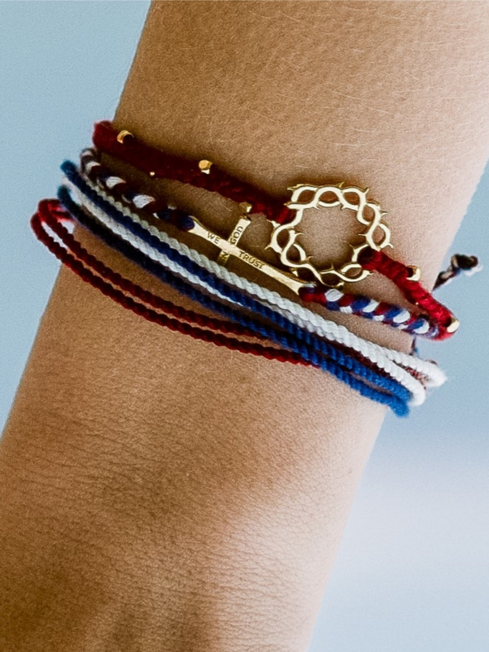 We Trust In God Cross Braided Bracelet