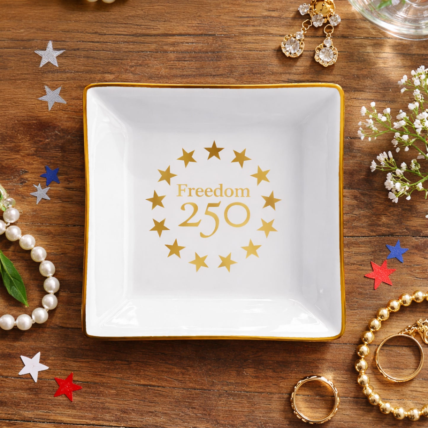 Catch All Gold Icon Logo Square Trinket Dish