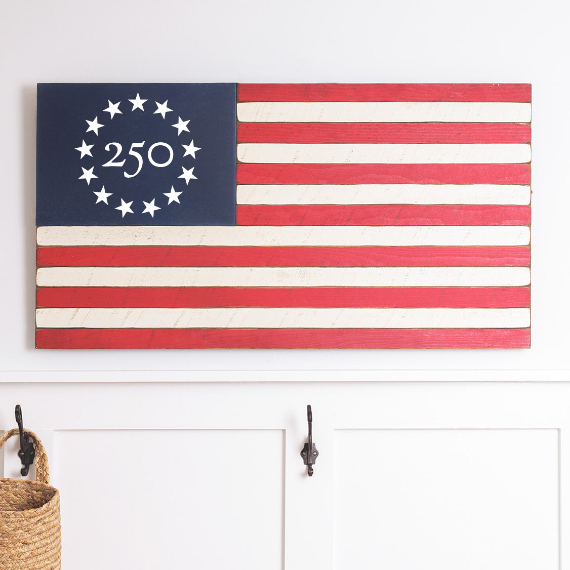 Freedom 250 Classic Wooden American Flag - Handcrafted Patriotic Wall Art