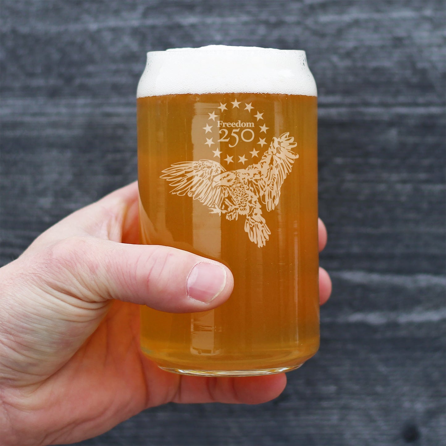 Freedom 250 Bald Eagle Engraved Beer Can Glass 16oz