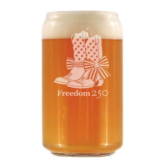 Freedom 250 Cowgirl Boots Engraved Beer Can Glass 16oz
