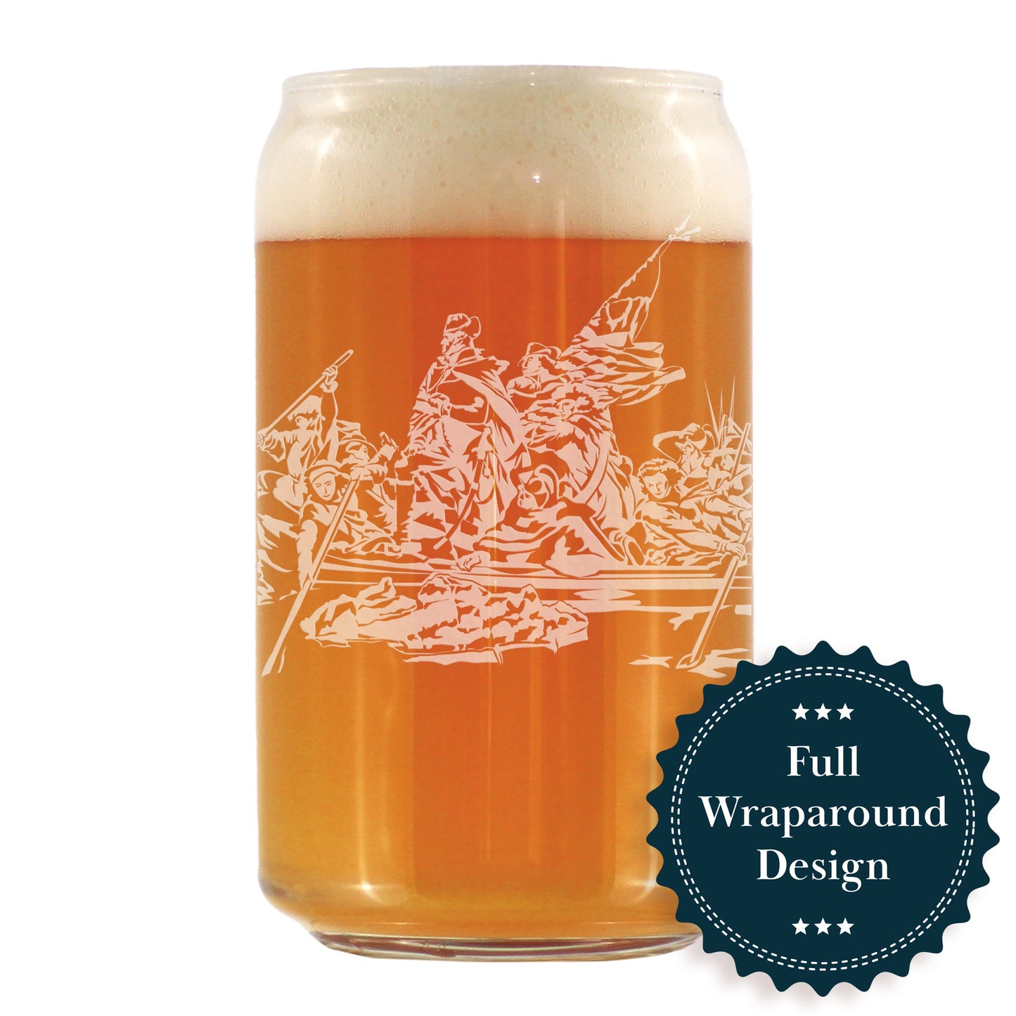 Freedom 250 Washington Crossing the Delaware Engraved Beer Can Glass Official Merch for 250th Anniversary of the USA Beer Can Shaped Pint Glass - 16oz
