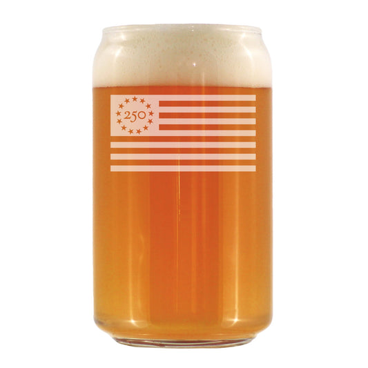 Freedom 250 Flag Logo Engraved Beer Can Glass 16oz