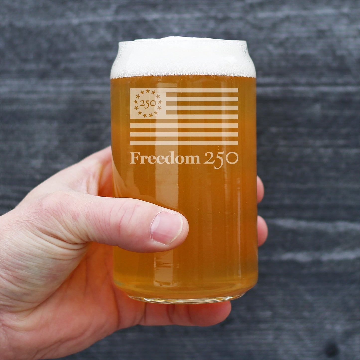 Freedom 250 Logo Engraved Beer Can Glass 16oz