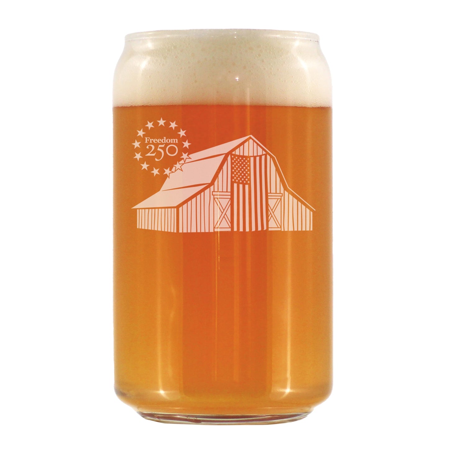 Freedom 250 Homestead Barn Engraved Beer Can Glass 16oz