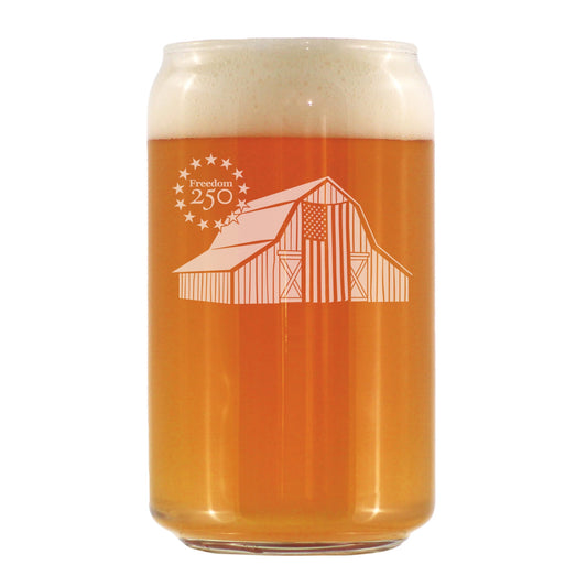Freedom 250 Homestead Barn Engraved Beer Can Glass 16oz