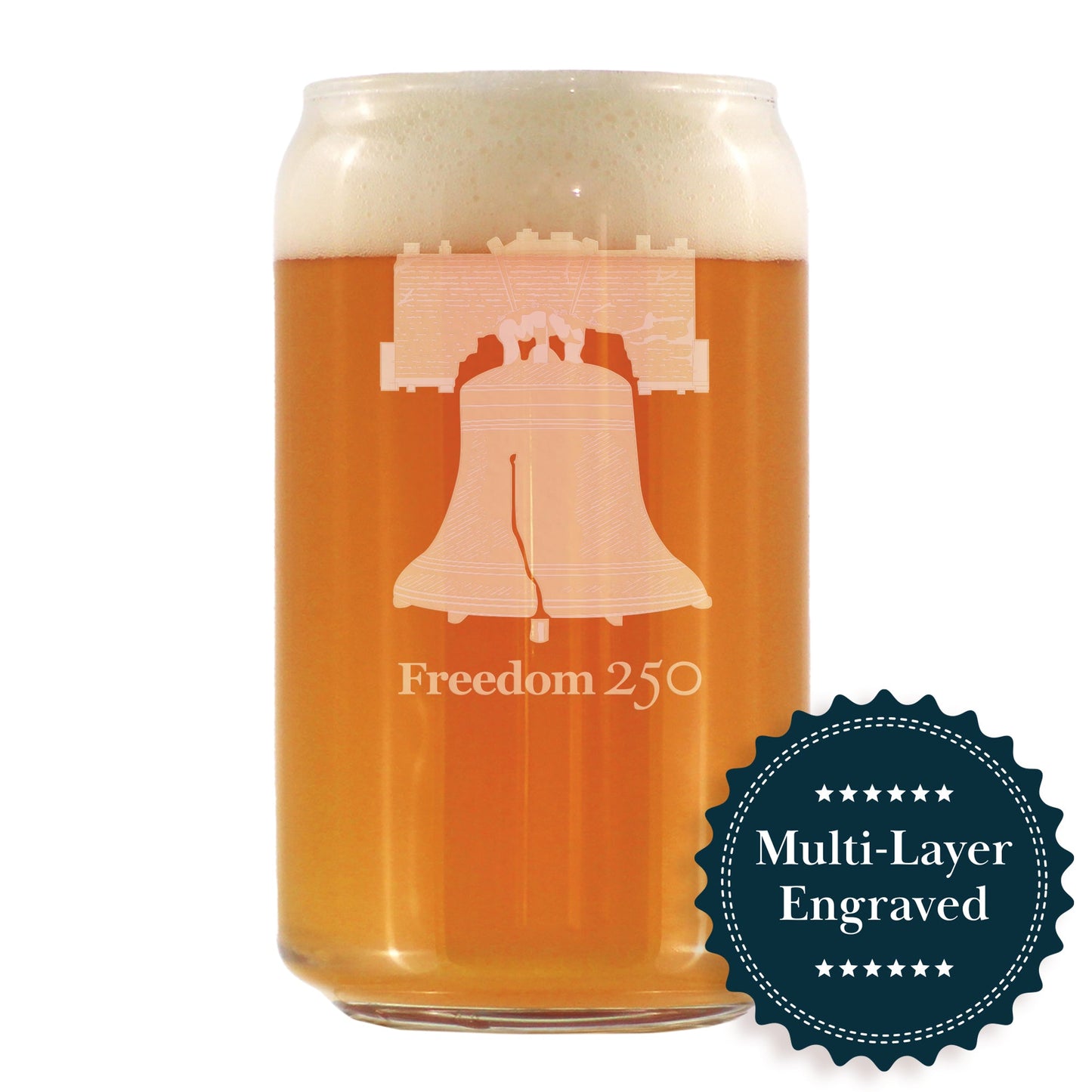 Freedom 250 Liberty Bell Engraved Beer Can Glass Official Merch for 250th Anniversary of the USA Beer Can Shaped Pint Glass - 16oz