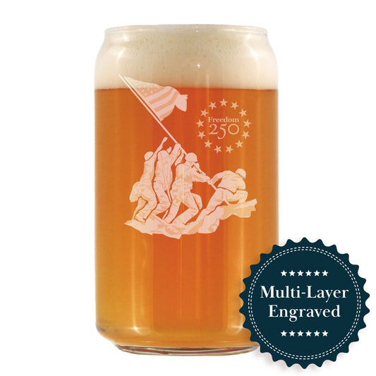 Freedom 250 Raising the Flag on Iwo Jima Engraved Beer Can Glass 16oz