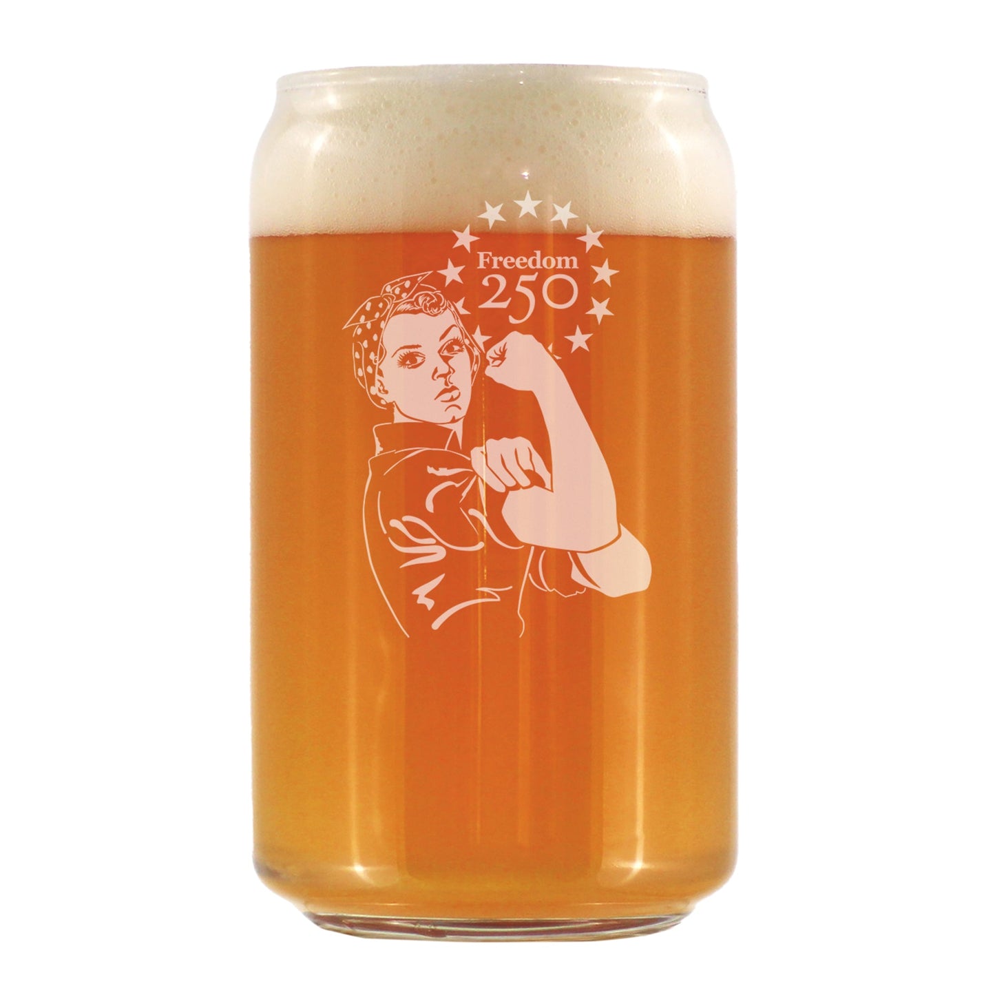 Freedom 250 Rosie the Riveter Engraved Beer Can Glass 16oz