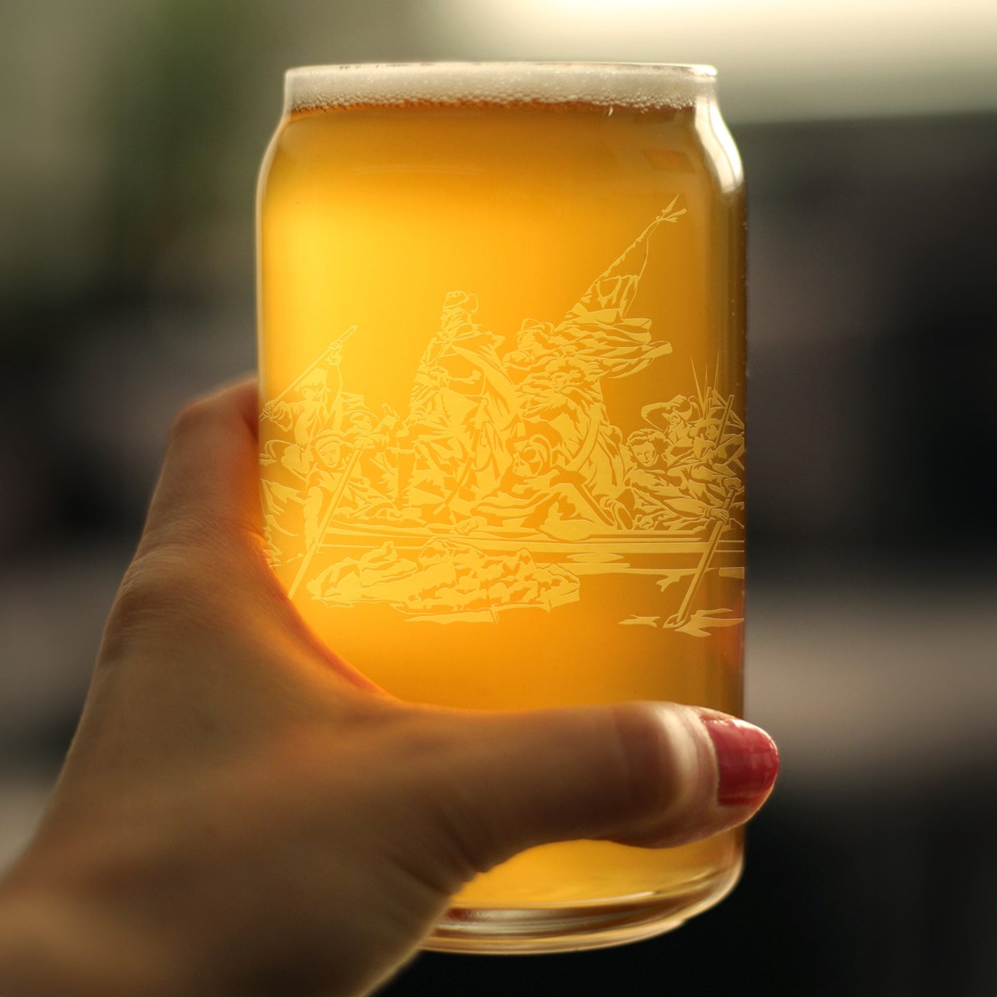 Freedom 250 Washington Crossing the Delaware Engraved Beer Can Glass Official Merch for 250th Anniversary of the USA Beer Can Shaped Pint Glass - 16oz