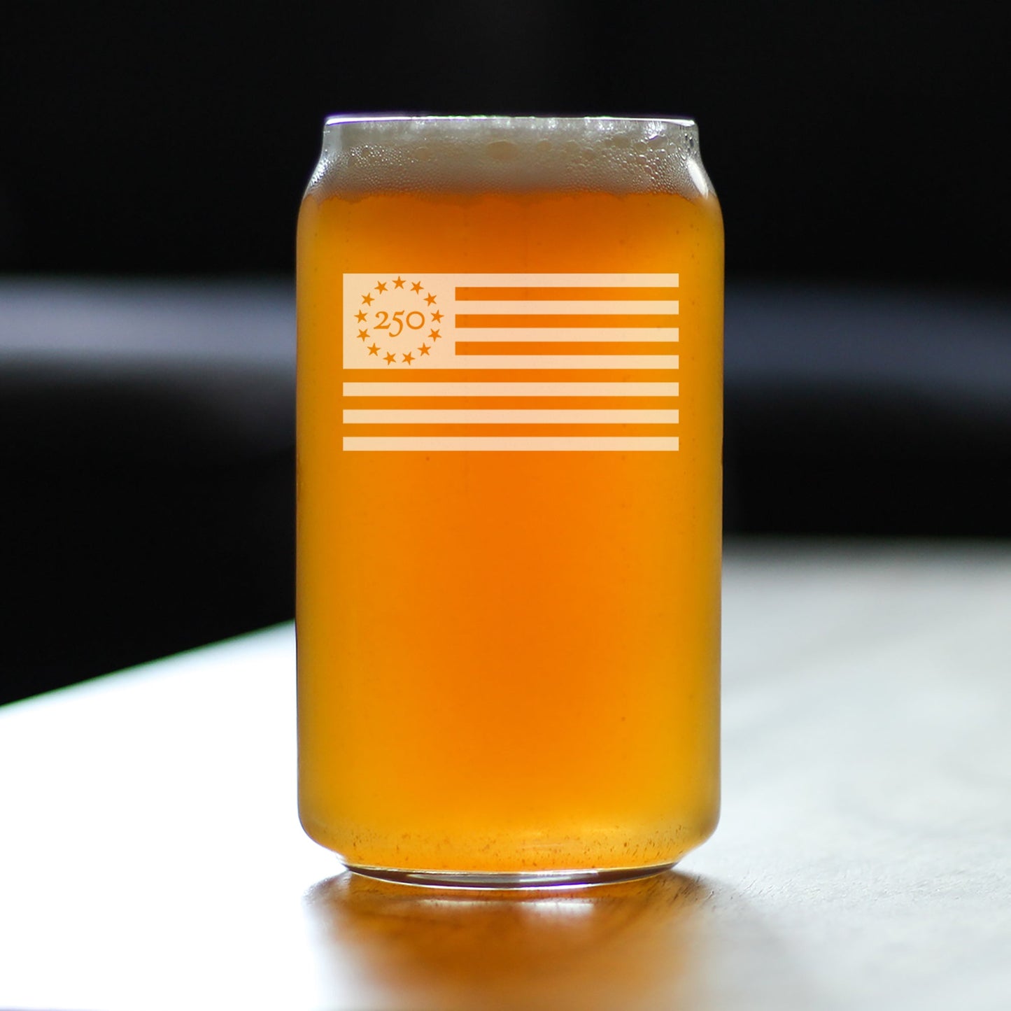 Freedom 250 Flag Logo Engraved Beer Can Glass 16oz