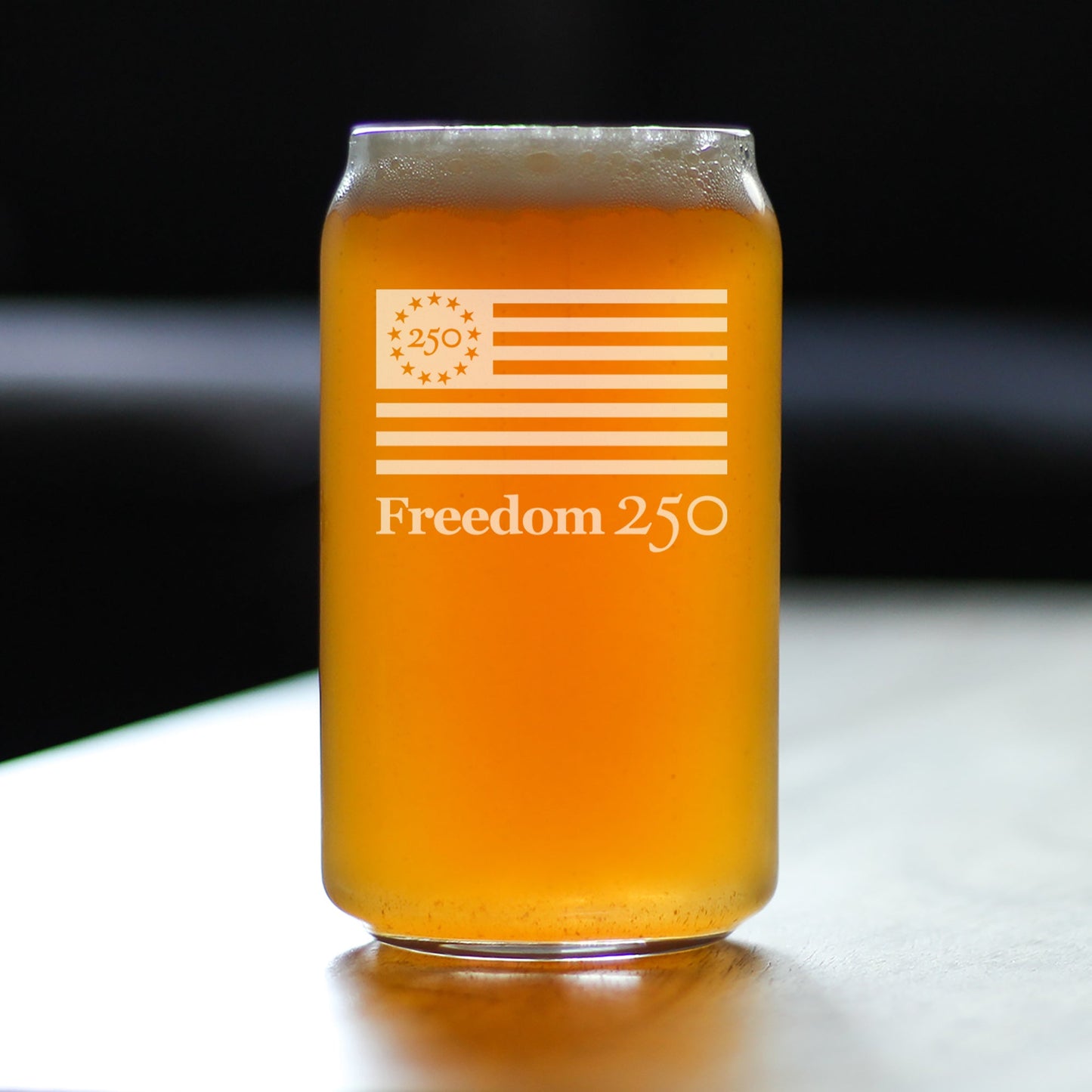 Freedom 250 Logo Engraved Beer Can Glass 16oz