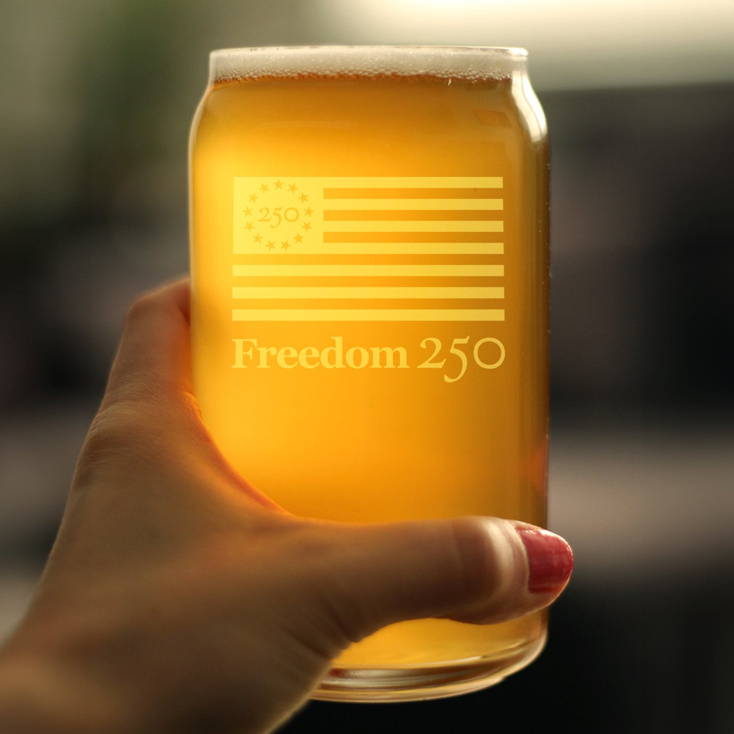 Freedom 250 Logo Engraved Beer Can Glass 16oz