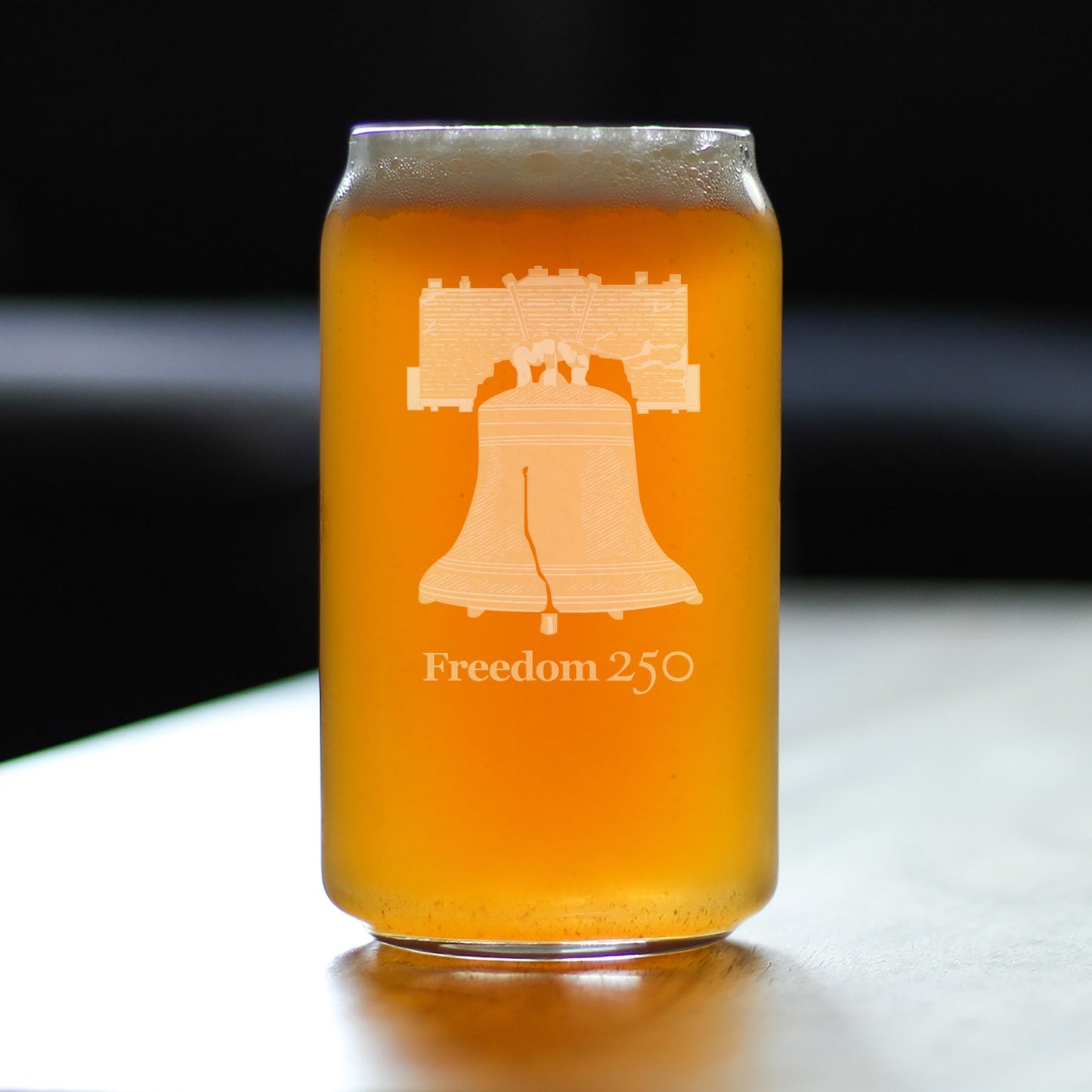 Freedom 250 Liberty Bell Engraved Beer Can Glass Official Merch for 250th Anniversary of the USA Beer Can Shaped Pint Glass - 16oz
