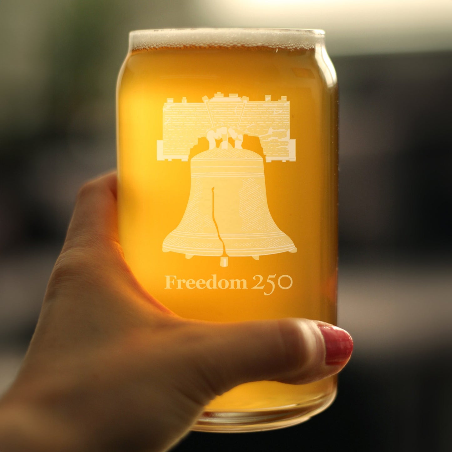 Freedom 250 Liberty Bell Engraved Beer Can Glass Official Merch for 250th Anniversary of the USA Beer Can Shaped Pint Glass - 16oz