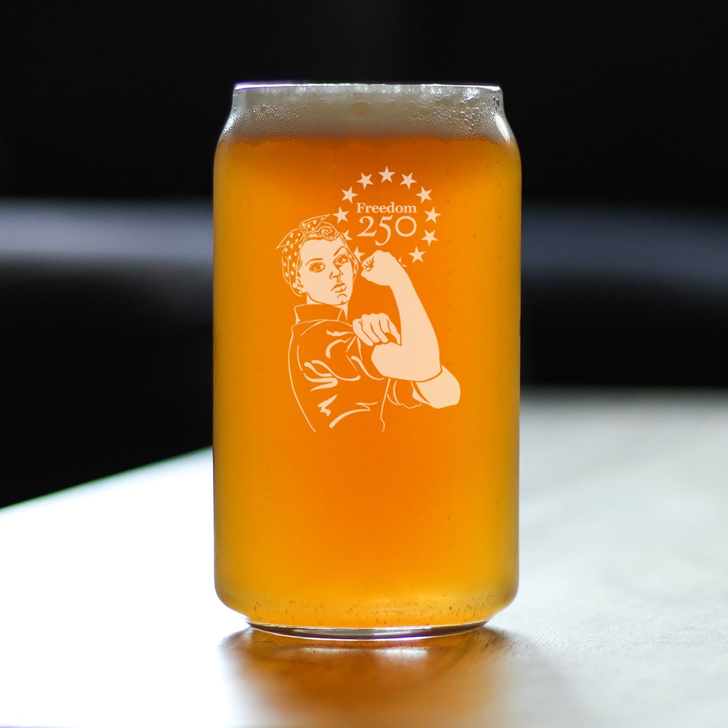 Freedom 250 Rosie the Riveter Engraved Beer Can Glass 16oz
