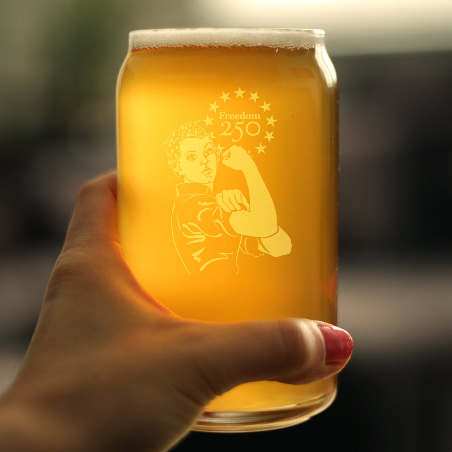 Freedom 250 Rosie the Riveter Engraved Beer Can Glass 16oz