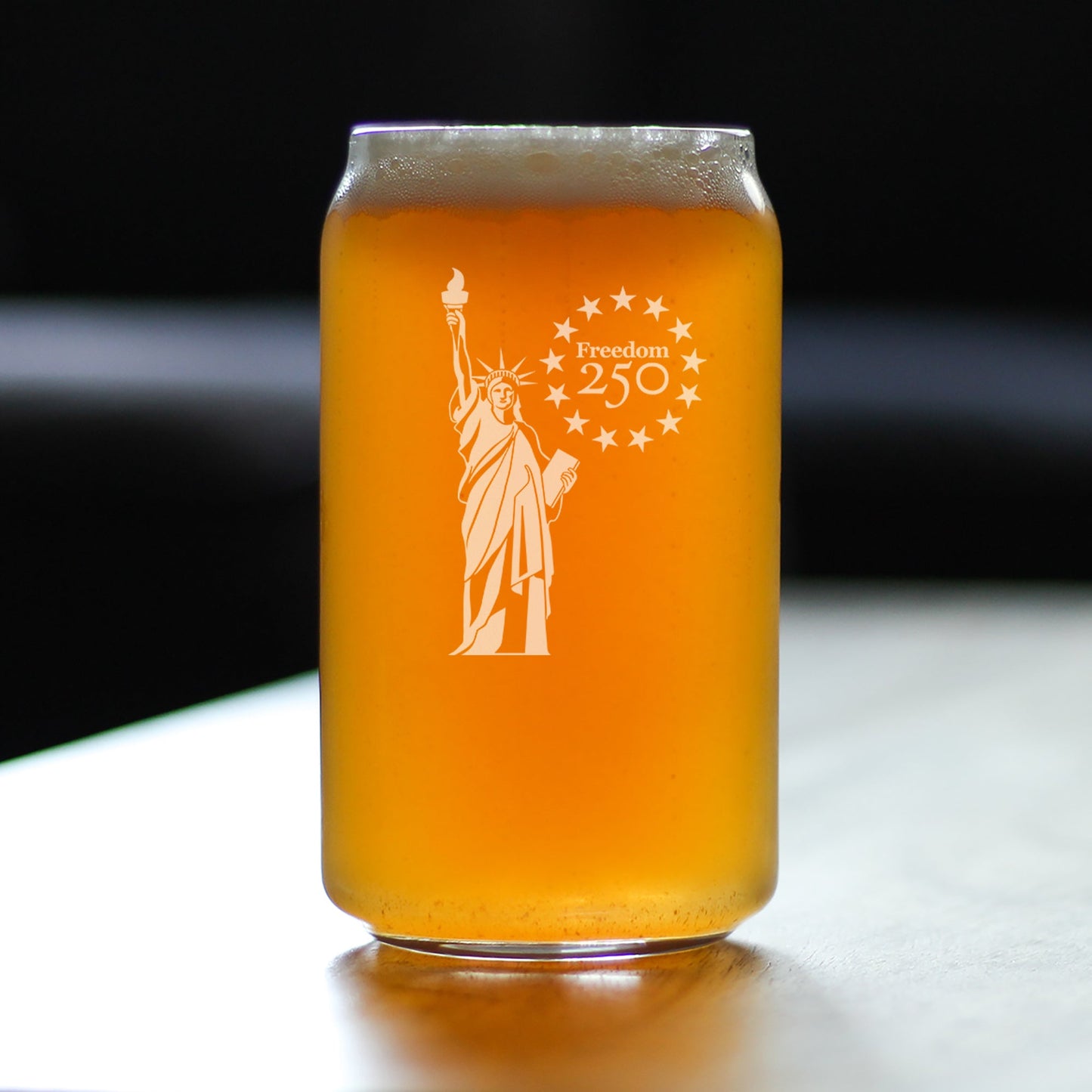 Freedom 250 Statue of Liberty Engraved Beer Can Glass 16oz