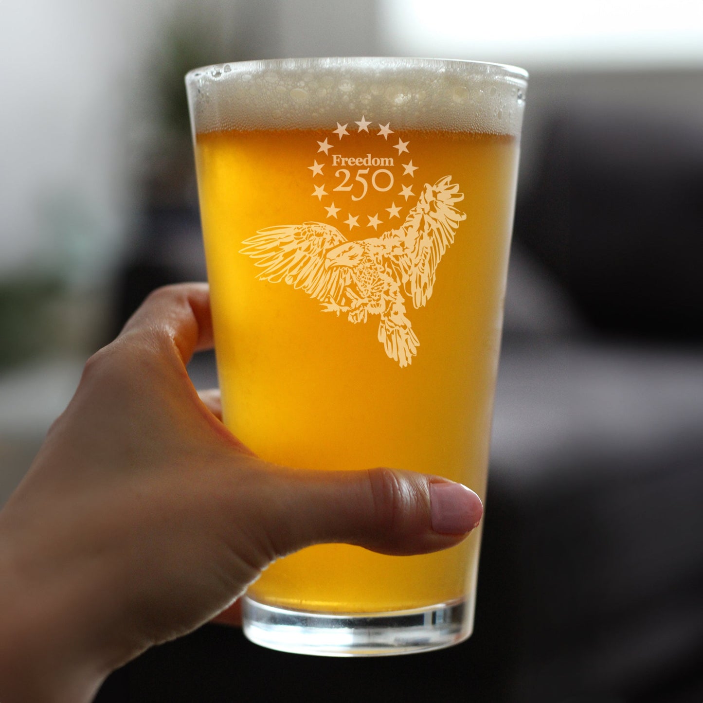 Freedom 250 Bald Eagle Engraved Pint Glass 16oz