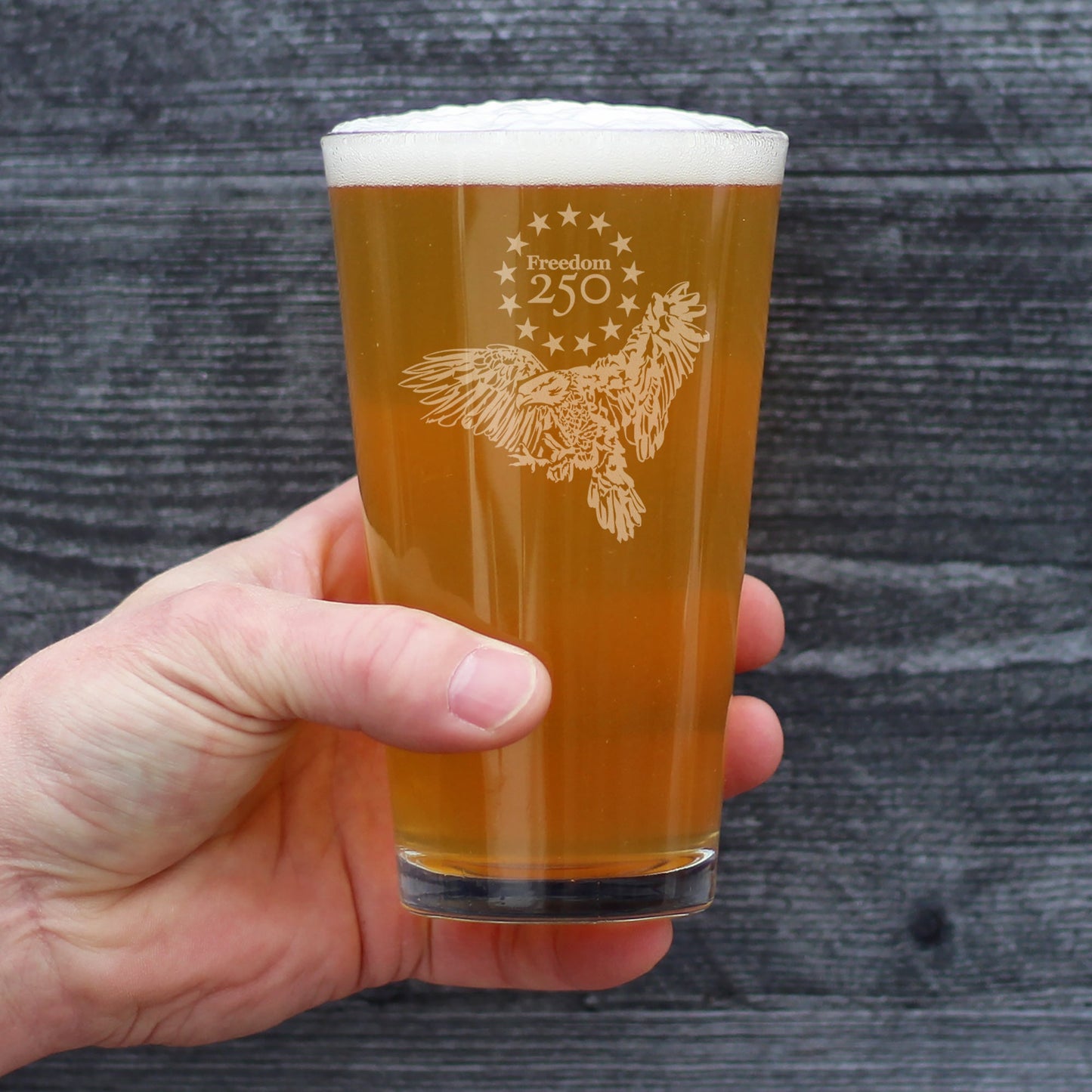Freedom 250 Bald Eagle Engraved Pint Glass 16oz