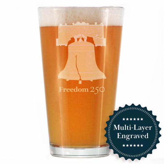 Freedom 250 Liberty Bell Engraved Pint Glass 16oz