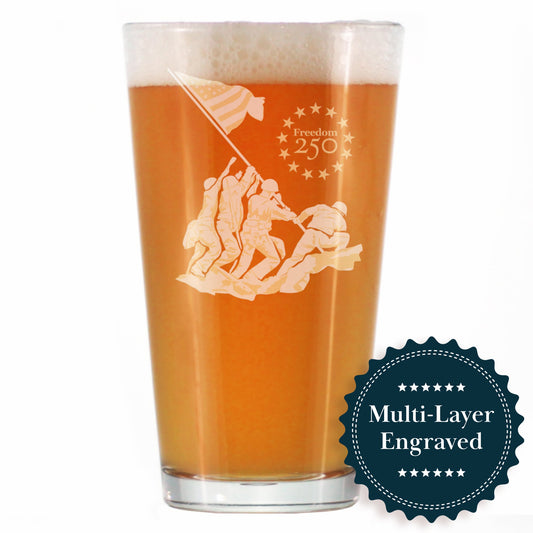 Freedom 250 Raising the Flag on Iwo Jima Engraved Pint Glass 16oz