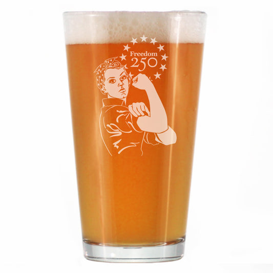 Freedom 250 Rosie the Riveter Engraved Pint Glass 16oz
