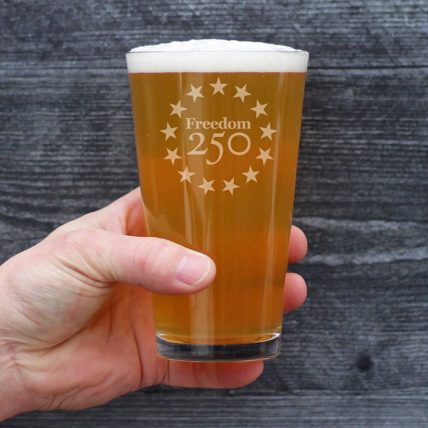 Freedom 250 Betsy Ross Logo Engraved Pint Glass 16oz