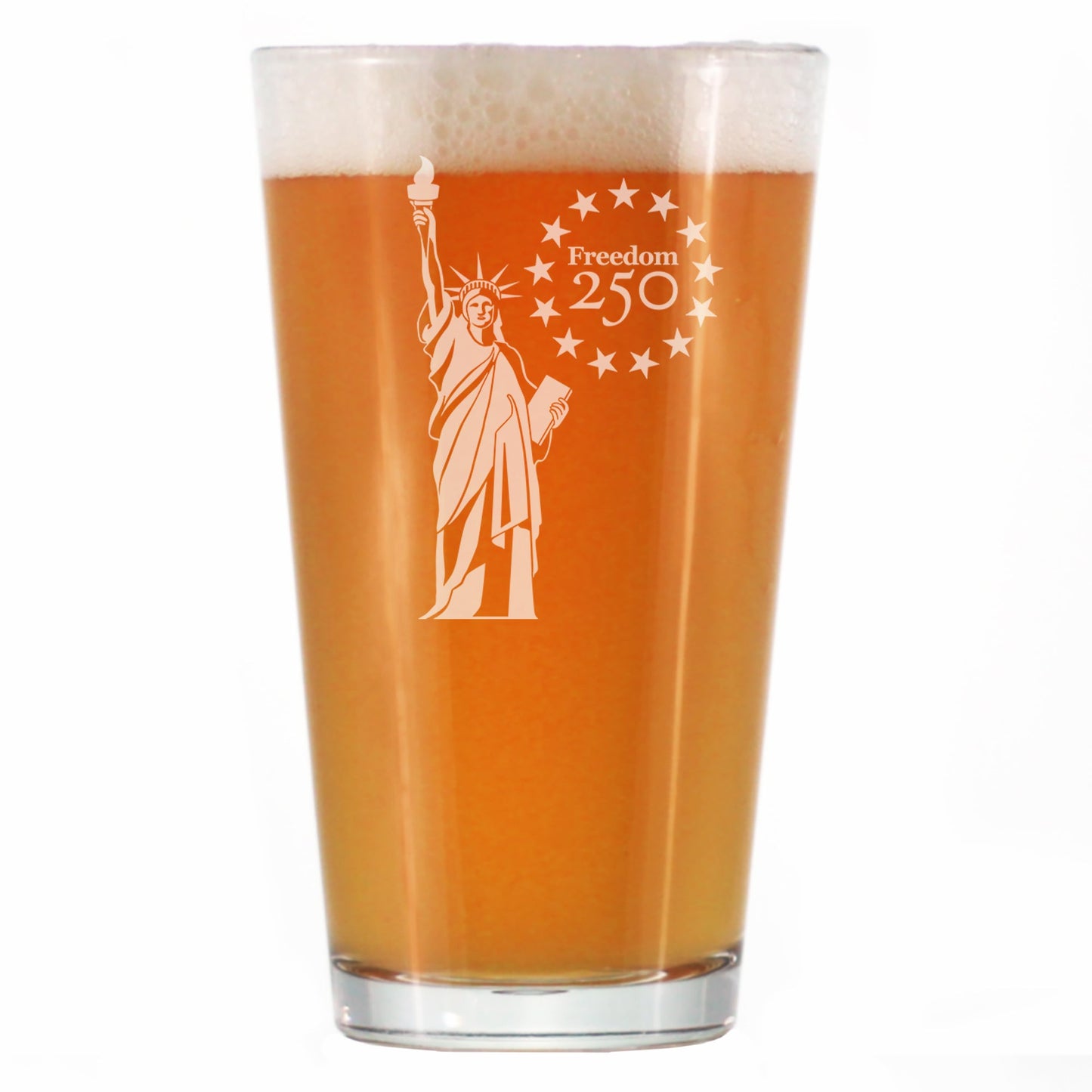 Freedom 250 Statue of Liberty Engraved Pint Glass 16oz