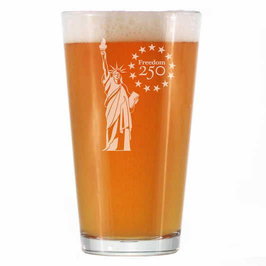 Freedom 250 Statue of Liberty Engraved Pint Glass 16oz