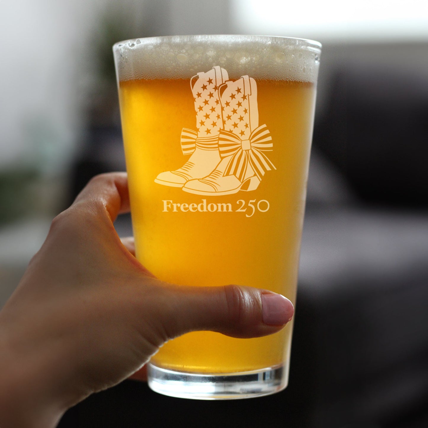Freedom 250 Cowgirl Boots Engraved Pint Glass 16oz