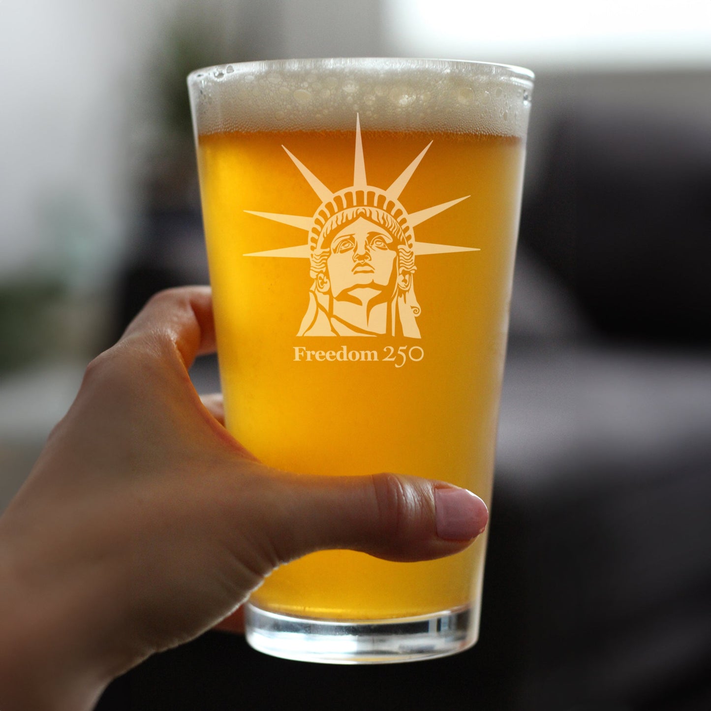 Freedom 250 Statue of Liberty Profile Engraved Pint Glass 16oz