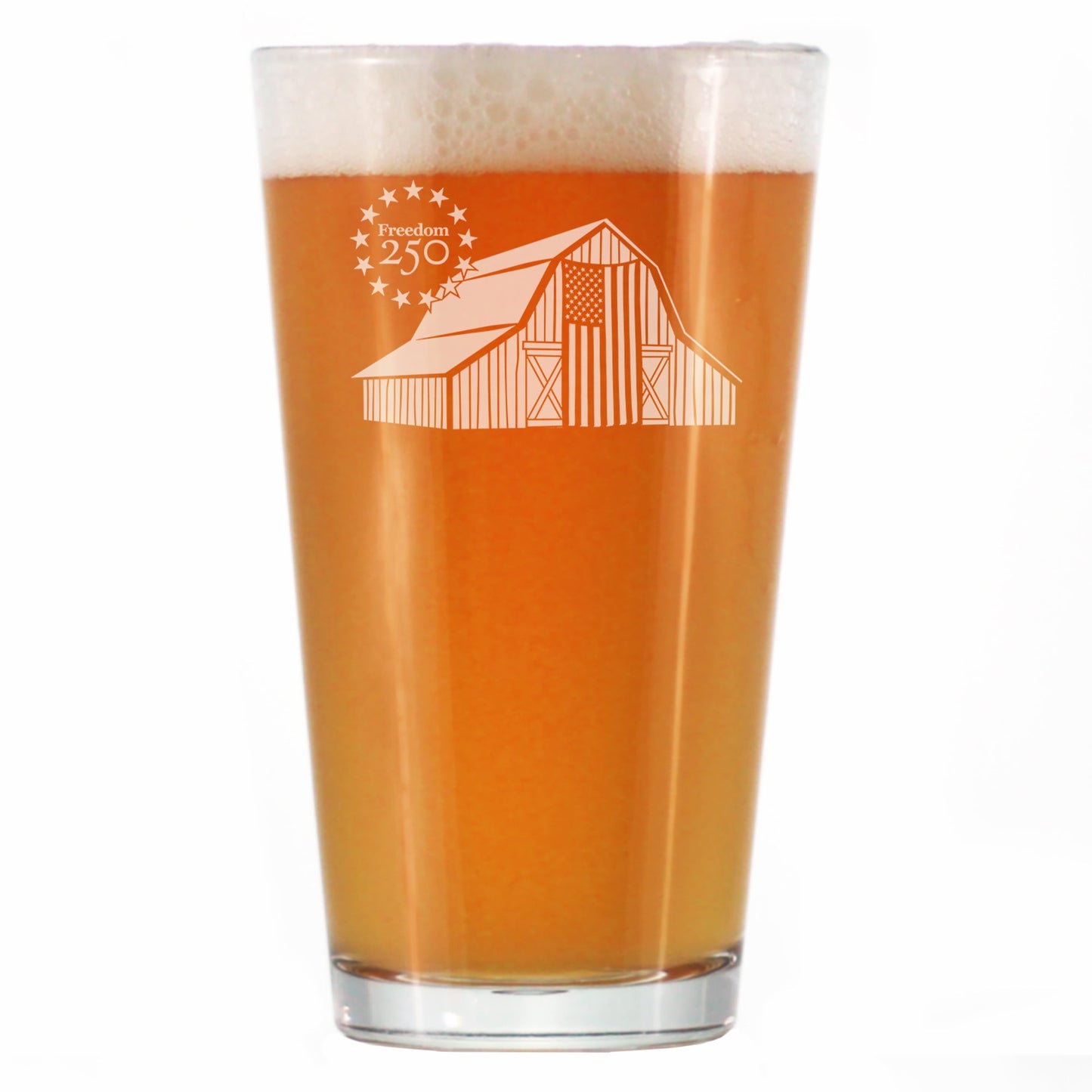 Freedom 250 Homestead Barn Engraved Pint Glass Official Merch for 250th Anniversary of the USA High Quality Pint Glasses for Beer - 16oz