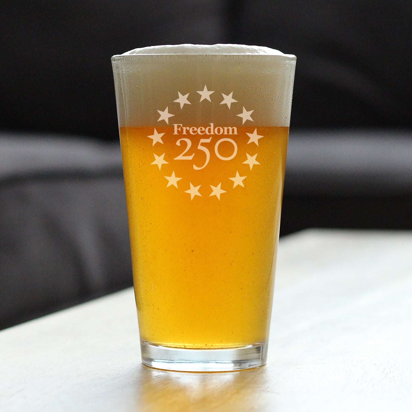 Freedom 250 Betsy Ross Logo Engraved Pint Glass 16oz