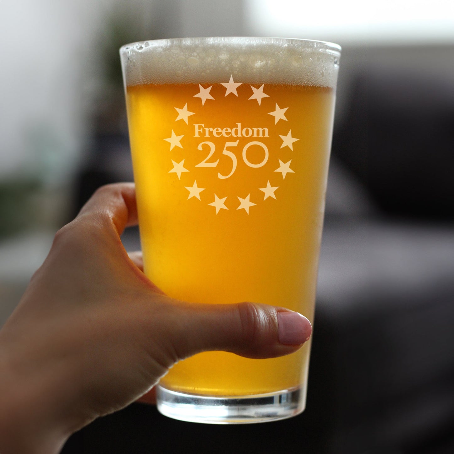 Freedom 250 Betsy Ross Logo Engraved Pint Glass 16oz
