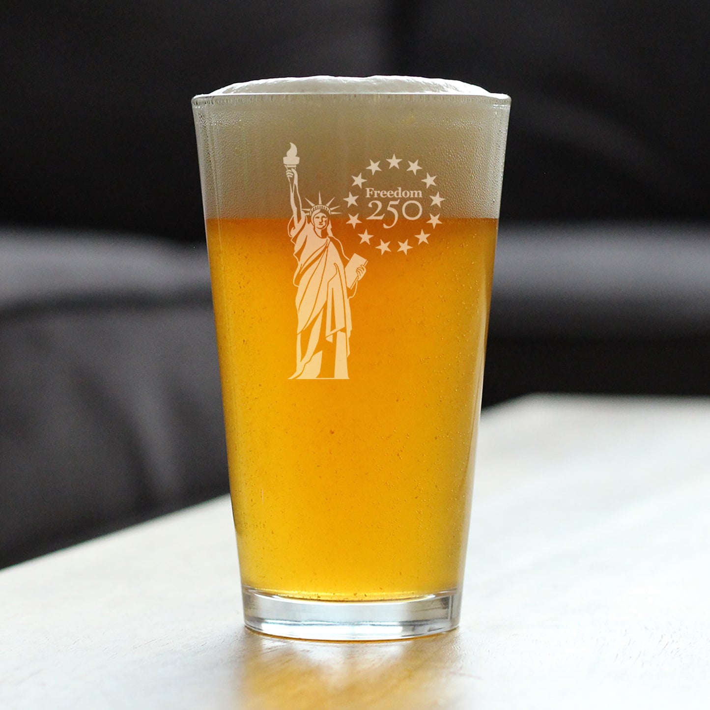 Freedom 250 Statue of Liberty Engraved Pint Glass 16oz