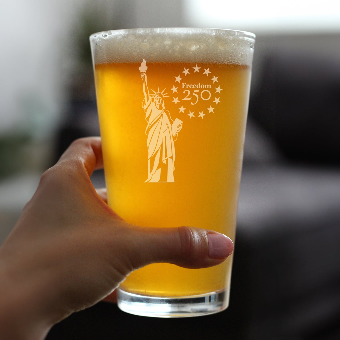 Freedom 250 Statue of Liberty Engraved Pint Glass 16oz