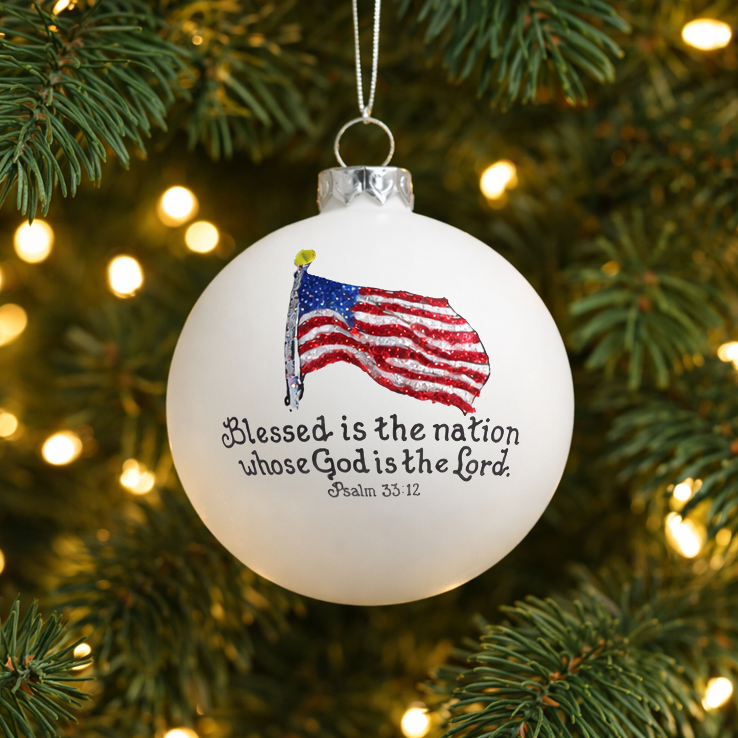 Psalm 33:12 Hand-Painted Ornament