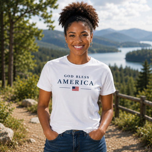 God Bless America Unisex White Tee