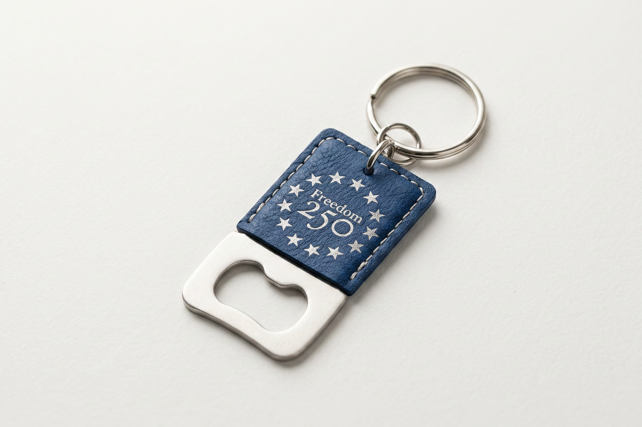Freedom 250 Leatherette Bottle Opener Keychain