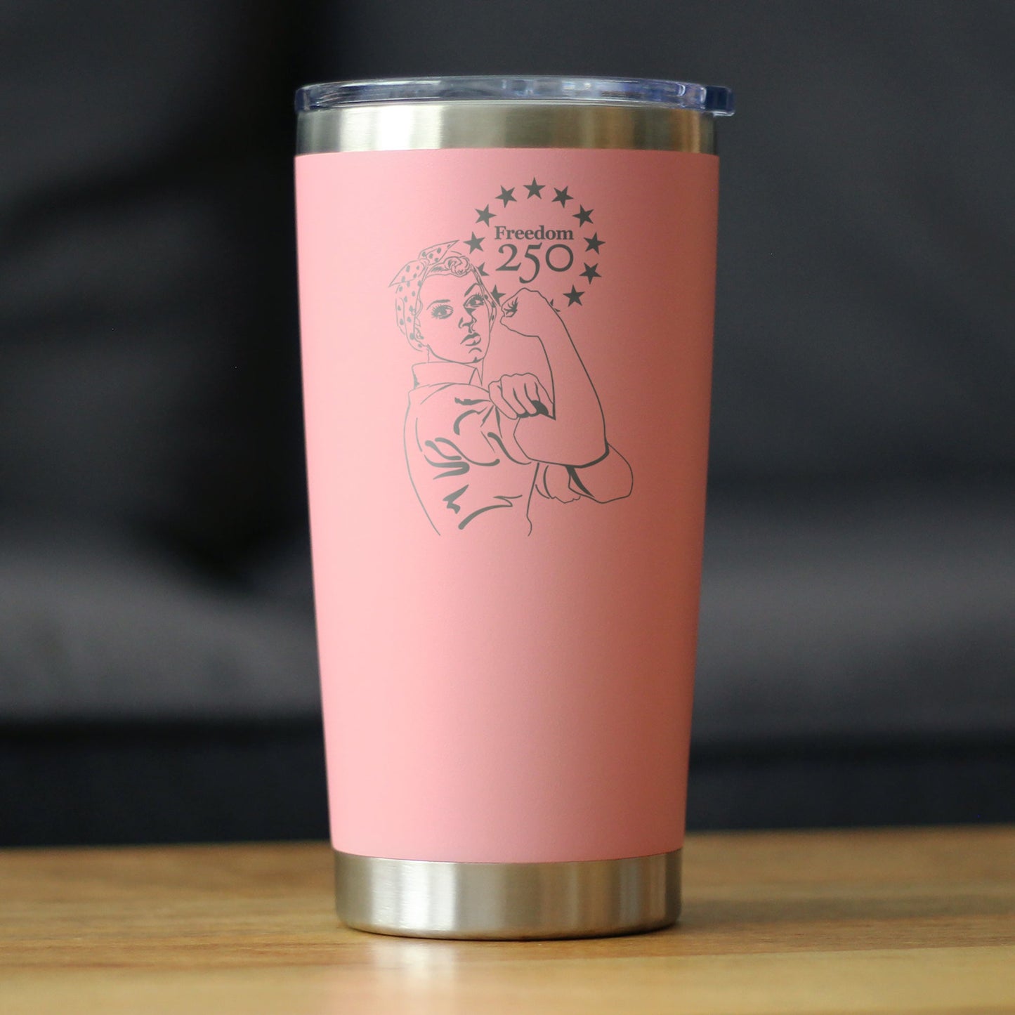 Freedom 250 Rosie the Riveter Insulated Coffee Tumbler with Sliding Lid Official Merch for 250th Anniversary of the USA 20oz Stainless Steel Tumbler