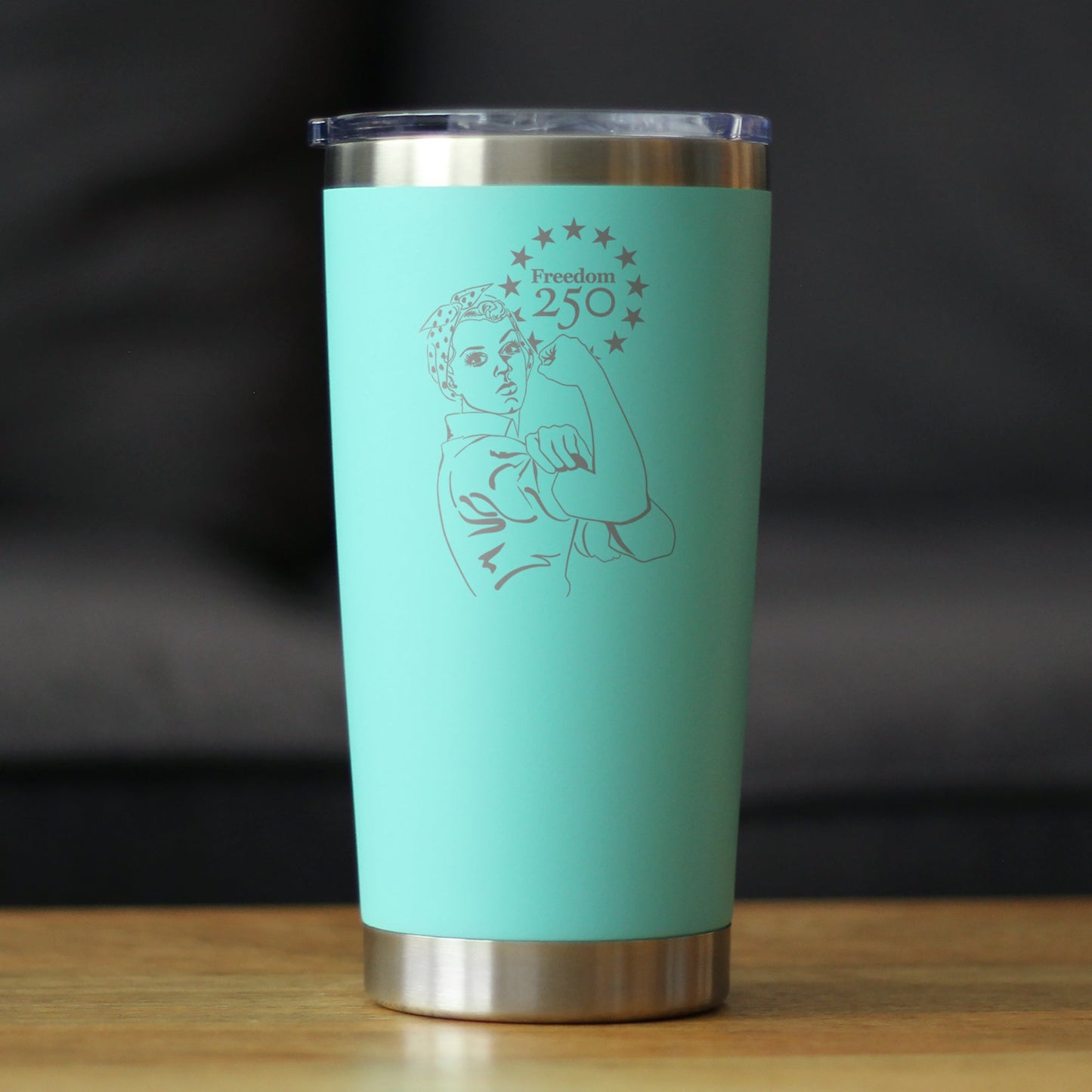 Freedom 250 Rosie the Riveter Insulated Coffee Tumbler with Sliding Lid Official Merch for 250th Anniversary of the USA 20oz Stainless Steel Tumbler