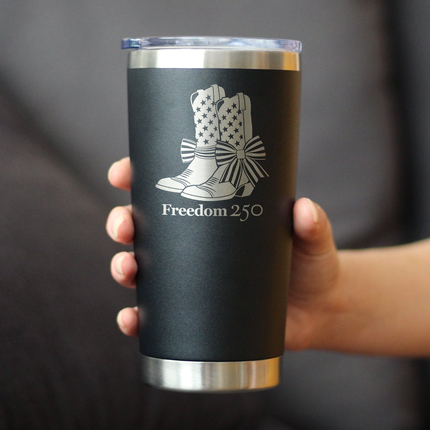 Freedom 250 Cowgirl Boots Insulated Coffee Tumbler with Sliding Lid Official Merch for 250th Anniversary of the USA 20oz Stainless Steel Tumbler