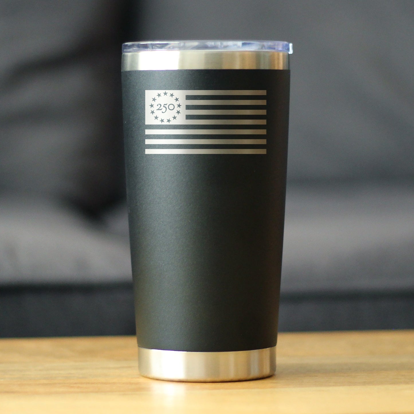 Freedom 250 Flag Logo Insulated Coffee Tumbler with Sliding Lid Official Merch for 250th Anniversary of the USA 20oz Stainless Steel Tumbler